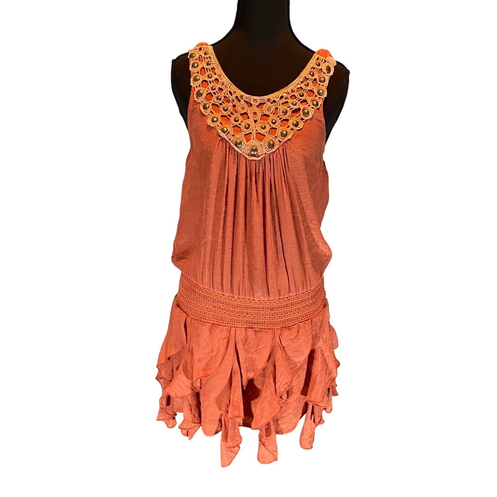 The Clothing Company Studded Crochet Ruffle Mini Dress S Boho Chic Fairycore